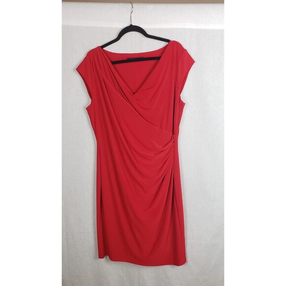 Lauren Ralph Lauren Dress Womens 16 Tomato Red Ruched Sheath Cocktail Party - Picture 1 of 9
